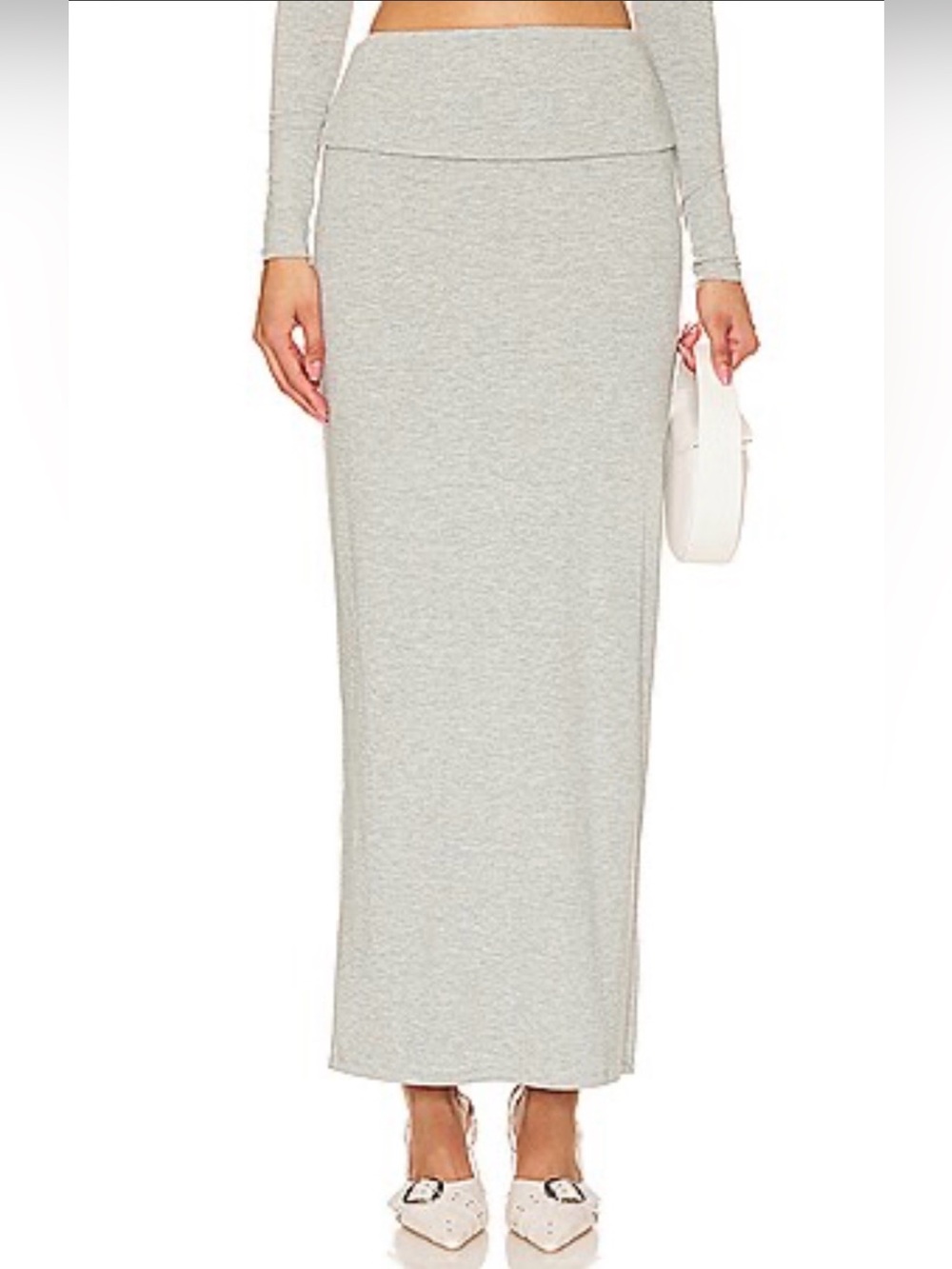 NWT AFRM Esin Foldover Waistband Maxi Skirt Heather Grey XL Read